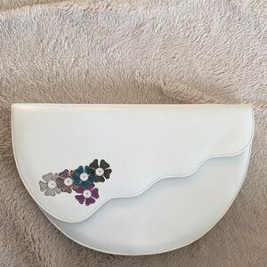 White Leather Clutch with Floral Accents